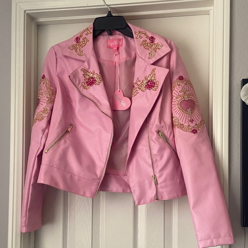 Re-Listing: Sugar Thrillz pink rhinestone moto Jacket